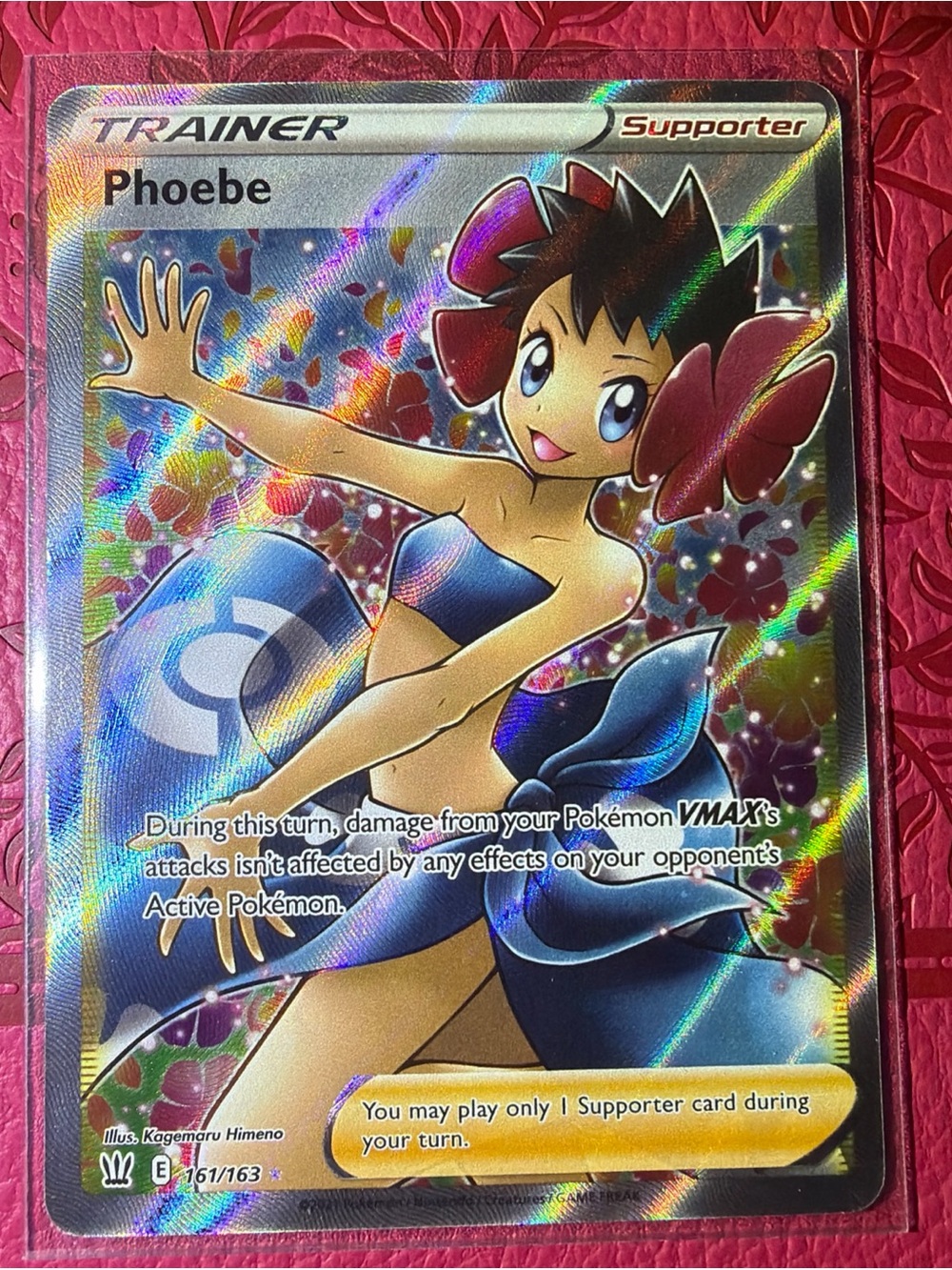 Pokemon Phoebe Full Art Trainer Card — Blue, Purple, Pink Accents